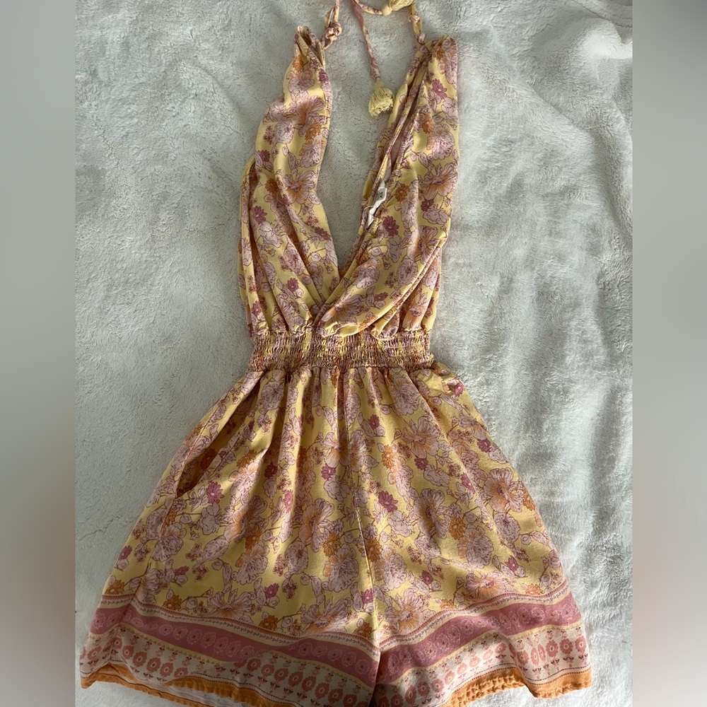 Super cute yellow and pink printed romper